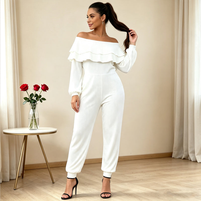 Plus Size One Shoulder Long Sleeve Knits Jumpsuit QMZF 1909
