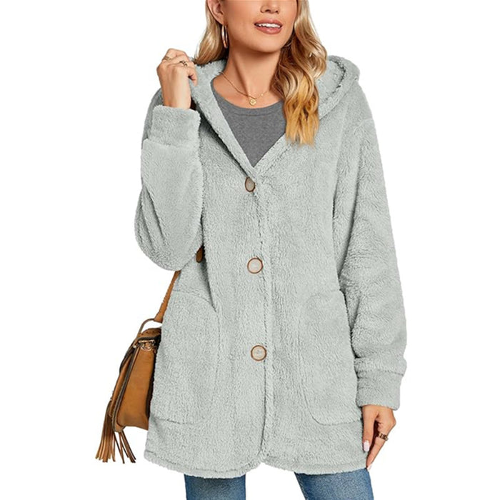 Plush Hooded Button Pocket Casual Coats GYOU CX826