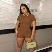 Casual Solid Sport Short Sleeve Shorts Two Piece Set SFY 2305