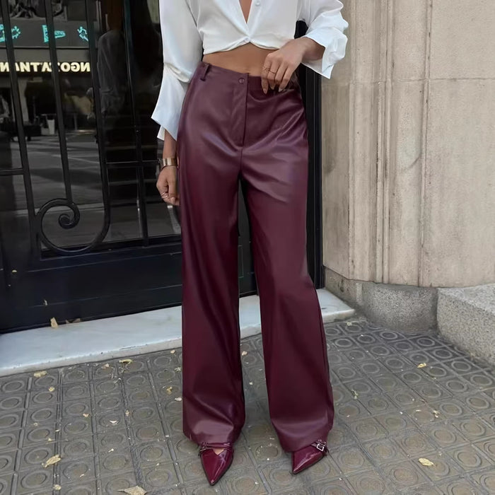 Solid Color PU Leather Casual Pants GPBY SK9997