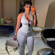 Halterneck V Neck Polka Dot Print Jumpsuit GJYO JS919185