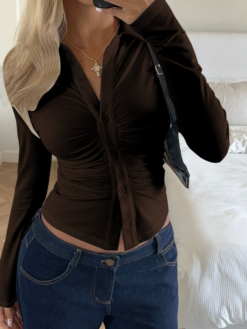 Solid Color Long Sleeve Lapel Shirt GSRX SRX738