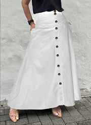 Single Breasted Pocket Solid Color Long Skirt OMY 12015