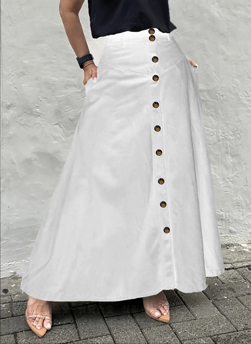 Single Breasted Pocket Solid Color Long Skirt OMY 12015