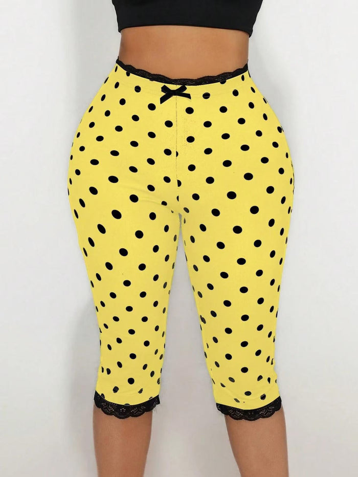 Polka Dot Print Lace Edge Fifth Pants GNJF ZH8687