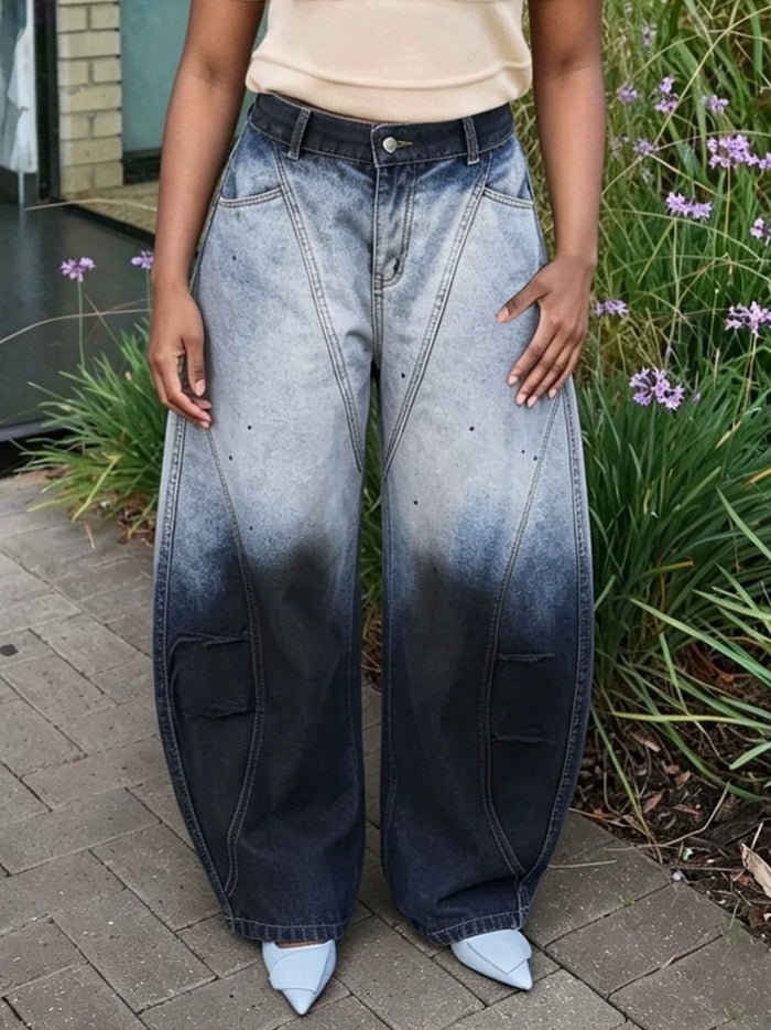 Plus Size Gradient Washed Ink Splashed Jeans GYLN 4281