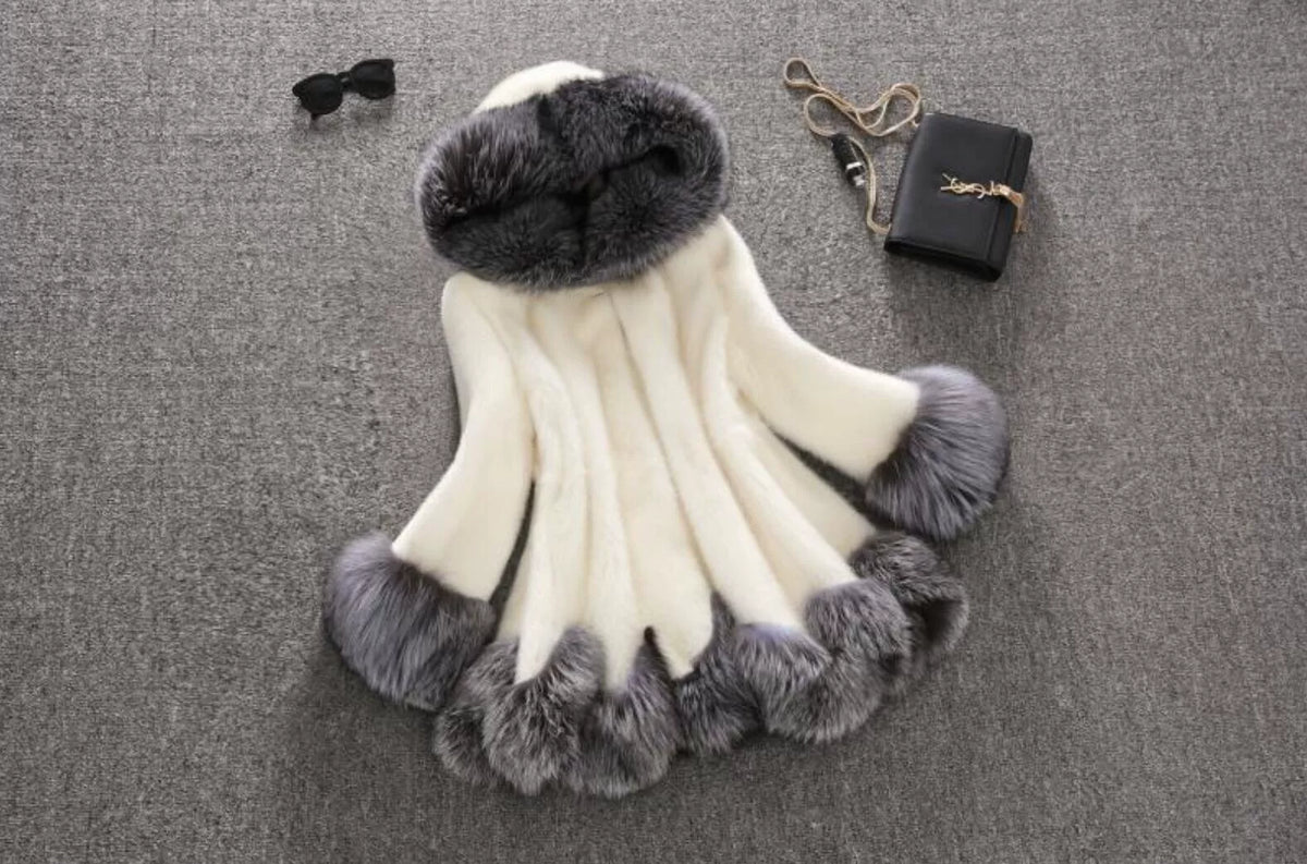 Plus Size White Rabbit Fur Hooded Coat HHMY XF %E8%85%B0%E5%B8%A6%E8%B1%B9%E7%BA%B9%E8%B6%85%E9%95%BF