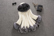 Plus Size White Rabbit Fur Hooded Coat HHMY XF %E8%85%B0%E5%B8%A6%E8%B1%B9%E7%BA%B9%E8%B6%85%E9%95%BF