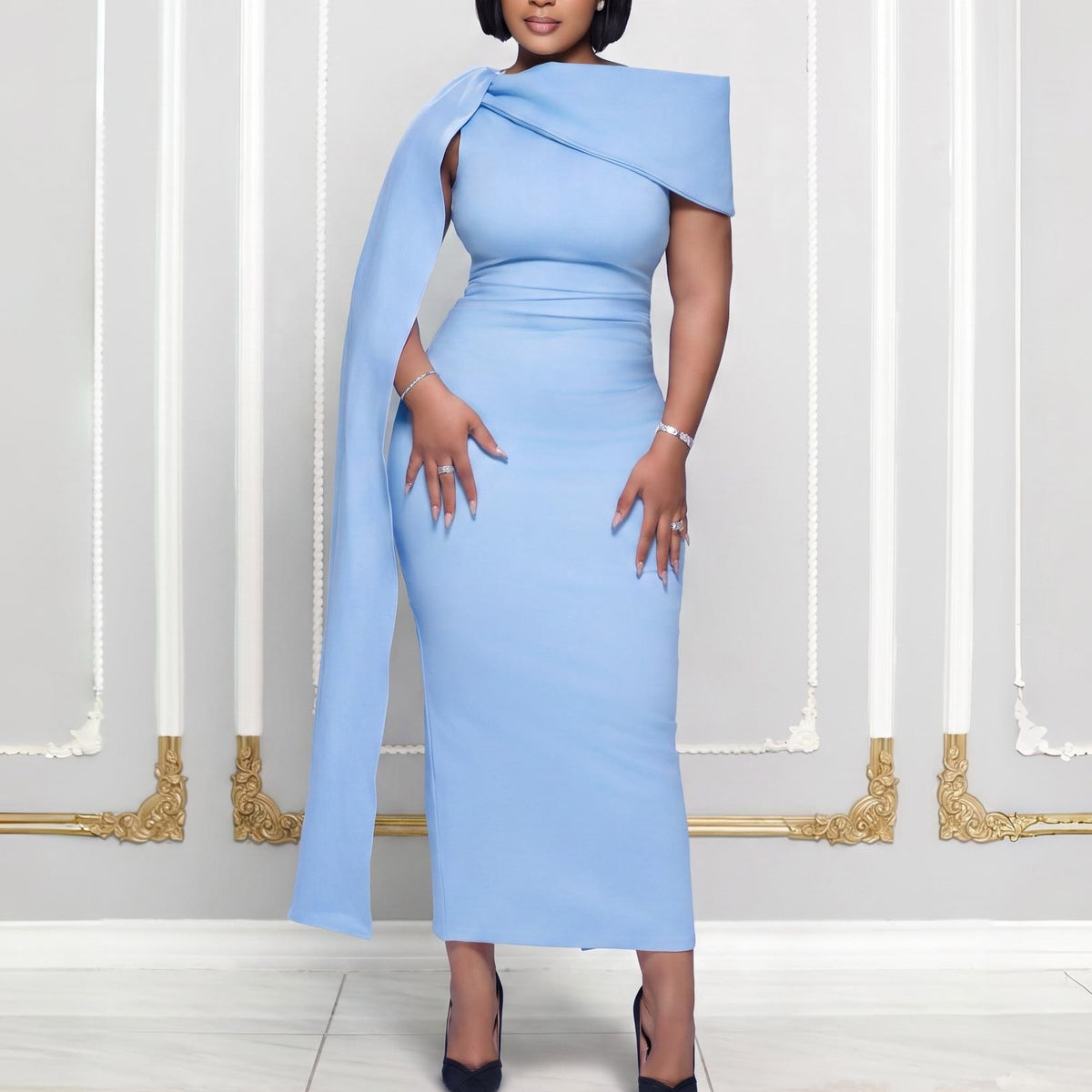 Plus Size Solid Color Slash Neck Maxi Dress GMLF 3380
