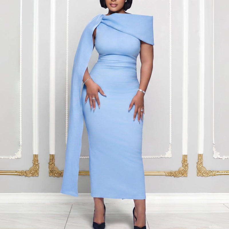 Plus Size Solid Color Slash Neck Maxi Dress GMLF 3380
