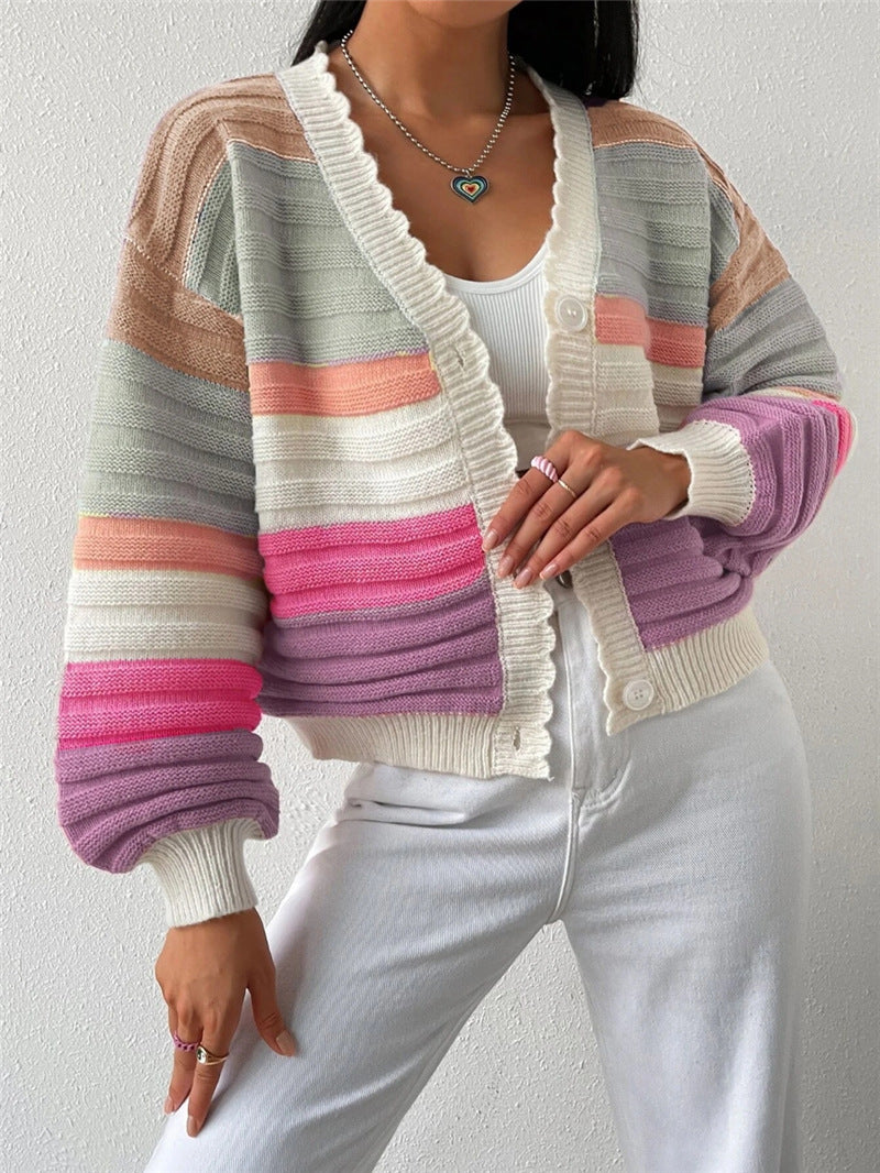 Stripe Color Block Cardigan Sweater GZYF 1167