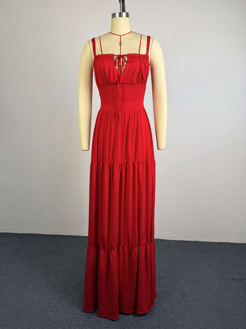 Solid Color Pleated Sling Maxi Dress GCNE 75478