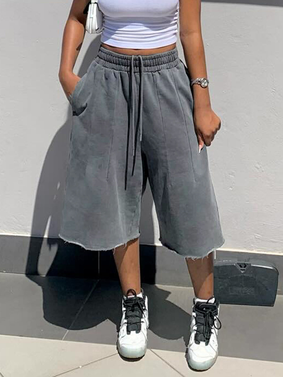 Washed Loose Wide Leg Denim Fifth Pants SH 391515