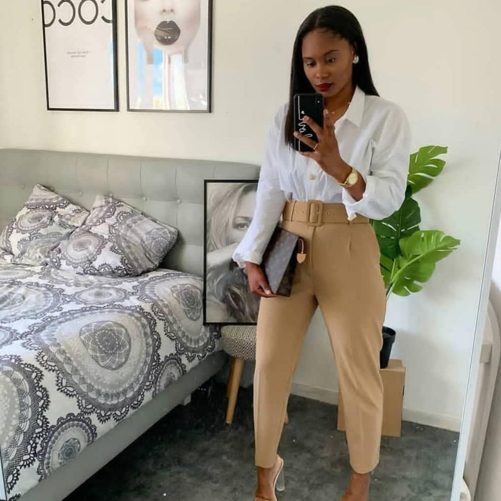 High Waist Belt Solid Suit Pants GATE P01A