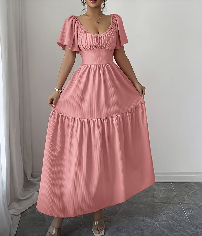 Square Neck Bubble Sleeve Maxi Dress GPBY DR9962