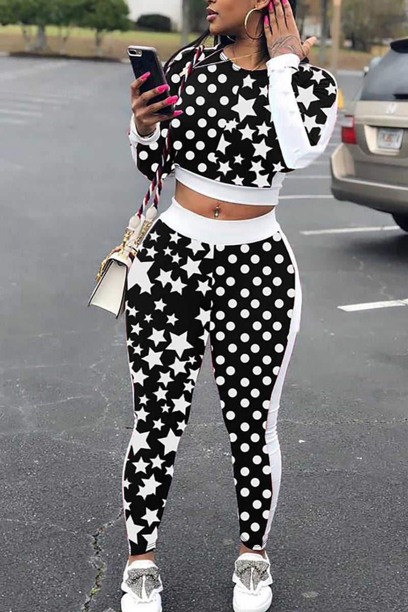 Plus Size Stars Polka Dots Sport Pants Suit GAWE 5872