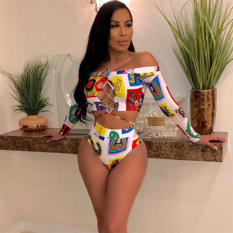 Sexy Printed Long Sleeve Bikinis Sets CHY 1131