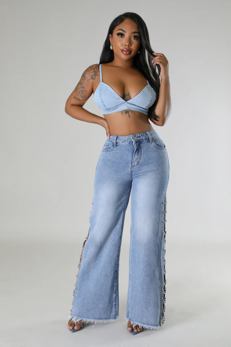 Split Metal Chain Diamond Straight Jeans LSD 2522