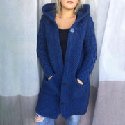 Plus Size Hooded Single Breasted Knit Long Sleeve Coat GBLH 3355