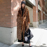 Plus Size Faux fur Leopard Print Rabbit Fur Extra Long Coat HHMY PO1022