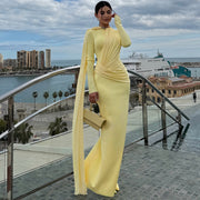 Solid Color Long Sleeve Ruched Maxi Dress DLSF K6D15241A