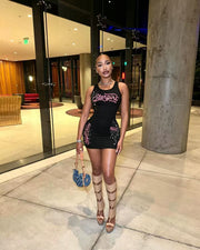 Letter Print Sleeveless Mini Dress GNJF 1998