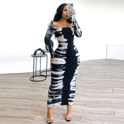 Print Long Sleeve Split Bodycon Dress NY 3136