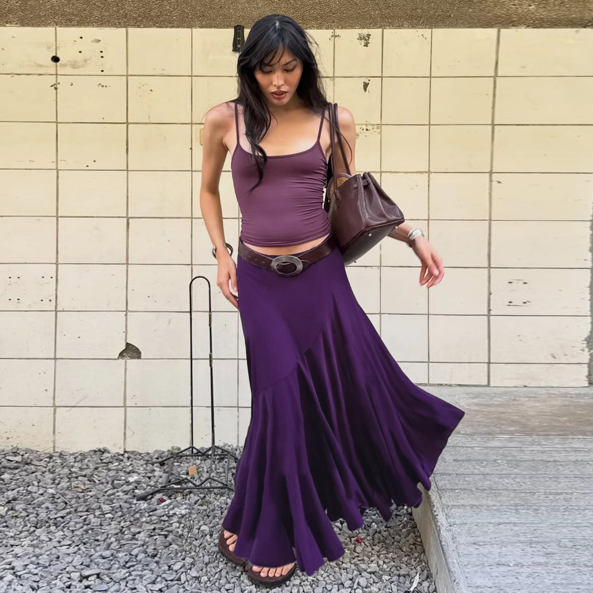 Solid Color Irregular Long Fishtail Skirt GPKJ MR50225