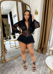 Mesh Patchwork Ruffes Romper NYF 8207