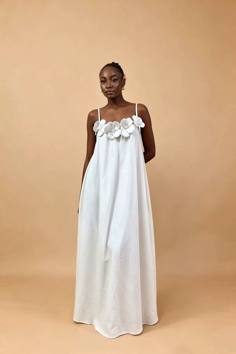Solid Color Floral Print Maxi Dress GADE 10388