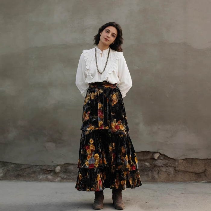 Floral Print High waisted Tiered Long Skirts GWDS 260162