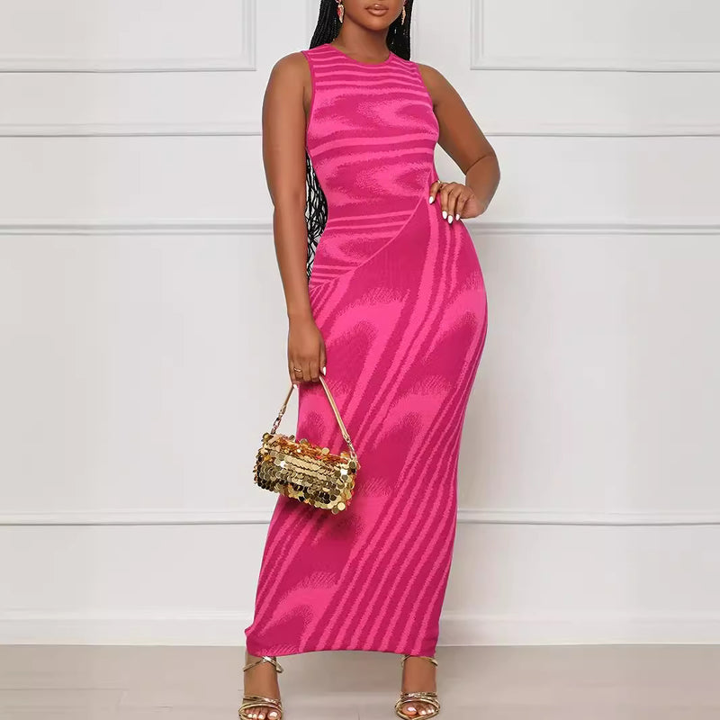Stripe Printed Sleeveless Bodycon Dress GWDS 230516