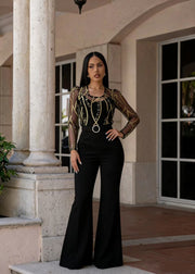 Mesh Embroidery See Through Wide Leg Jumpsuit LA 6005