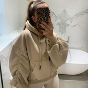 Plus Size Padded Thicker Long Sleeve Solid Color Hooded Sweatshirt YIM 022
