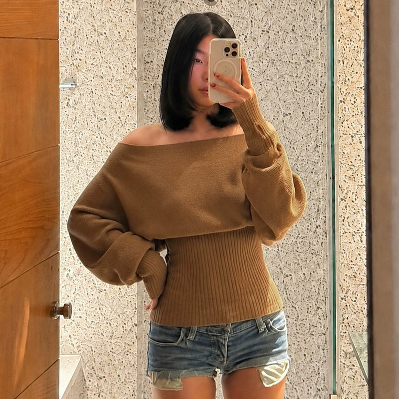 Off Shoulder Bat Sleeve Sweater GPKJ MR50396