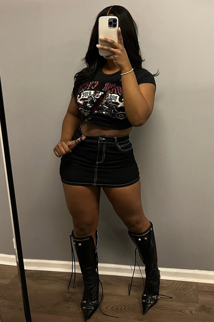 Sexy Solid Color Denim Short Skirt GCNF 0215