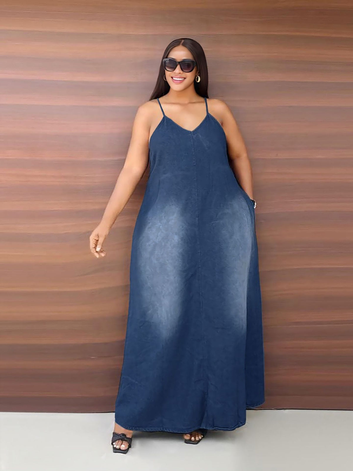 Plus Size Casual Sling Loose Denim Maxi Dress GYLN 0615