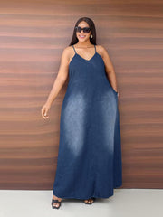 Plus Size Casual Sling Loose Denim Maxi Dress GYLN 0615