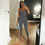 Polka Dot Print Backless Jumpsuit XEF K6Q08484A