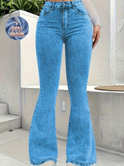 Solid Color Faux Denim Flared Pants GDYF 3610