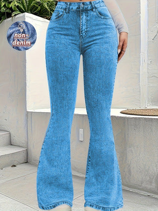 Solid Color Faux Denim Flared Pants GDYF 3610