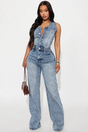 Denim Sleeveless Wide Leg Jumpsuit LX 6075