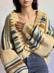 V Neck Contrast Color Knits Sweater Coats GQNF Y00275CM