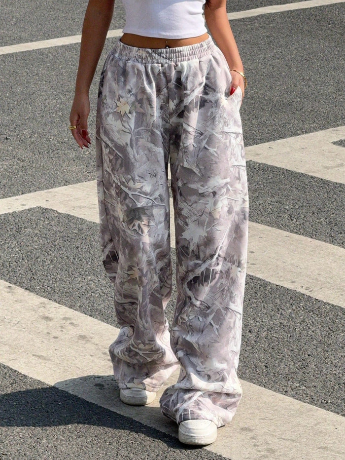 Camouflage Print Sport Wide Leg Pants YWXS K25L1065