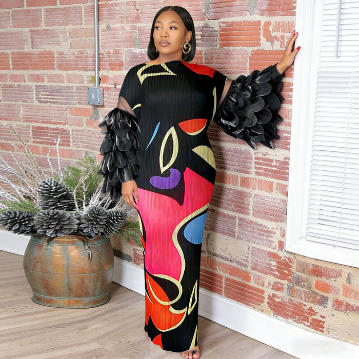 Feather Patchwork Print Maxi Dress NNWF 11003