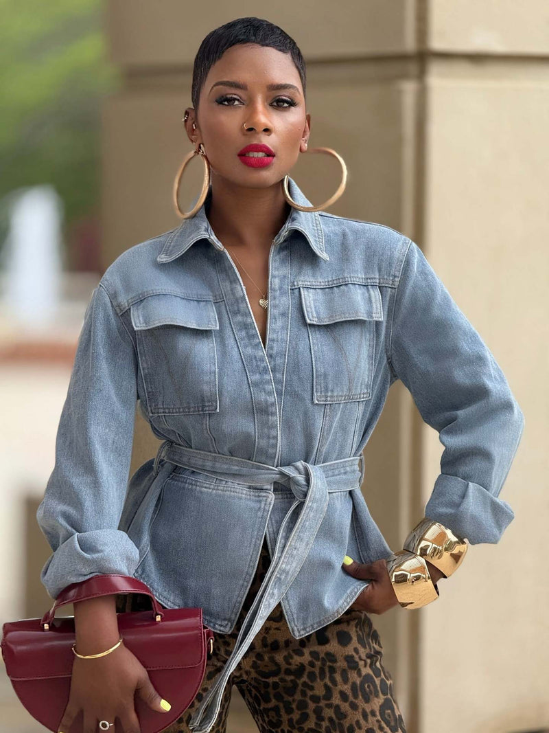 Long Sleeve Tie Up Denim Coats GYLN 2117