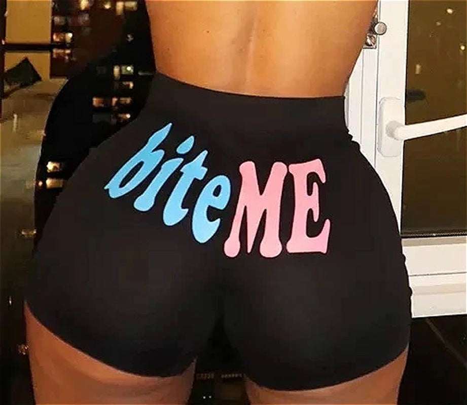 Plus Size Letter Print Fitness Yoga Skinny Shorts SHD 9305