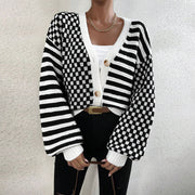 Plaid Patchwork Stripe Knits Coats GDAM 1027