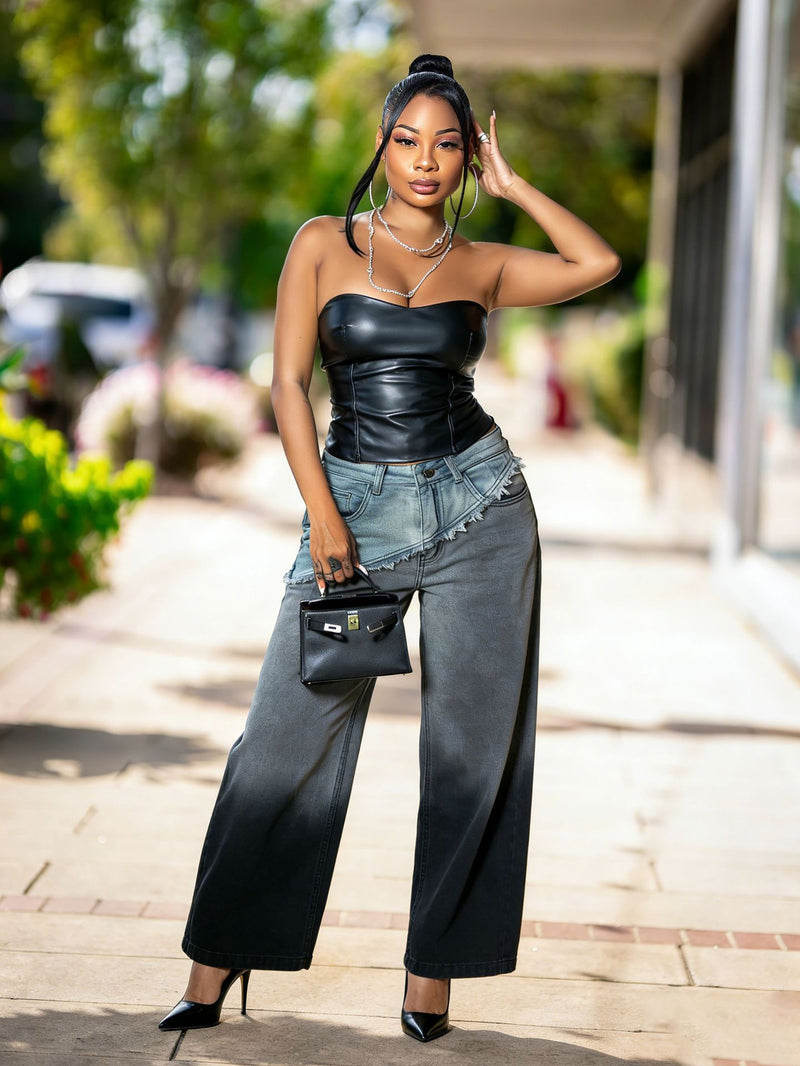 Plus Size Gradient Irrgular Wide Leg Jeans GYLN 8080