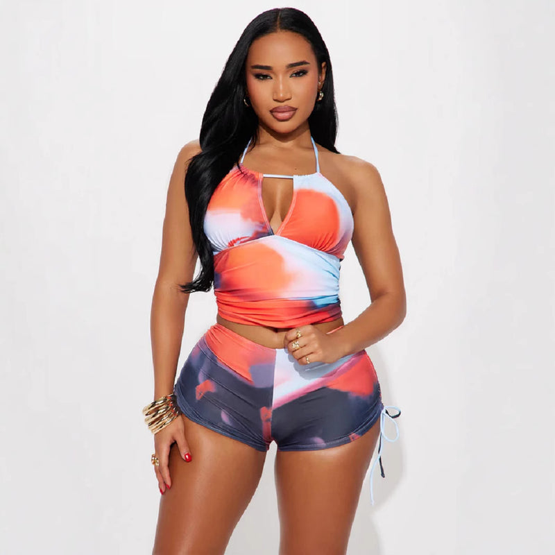 Print Tie Up Halterneck Two Piece Swimsuit GBGF 8804